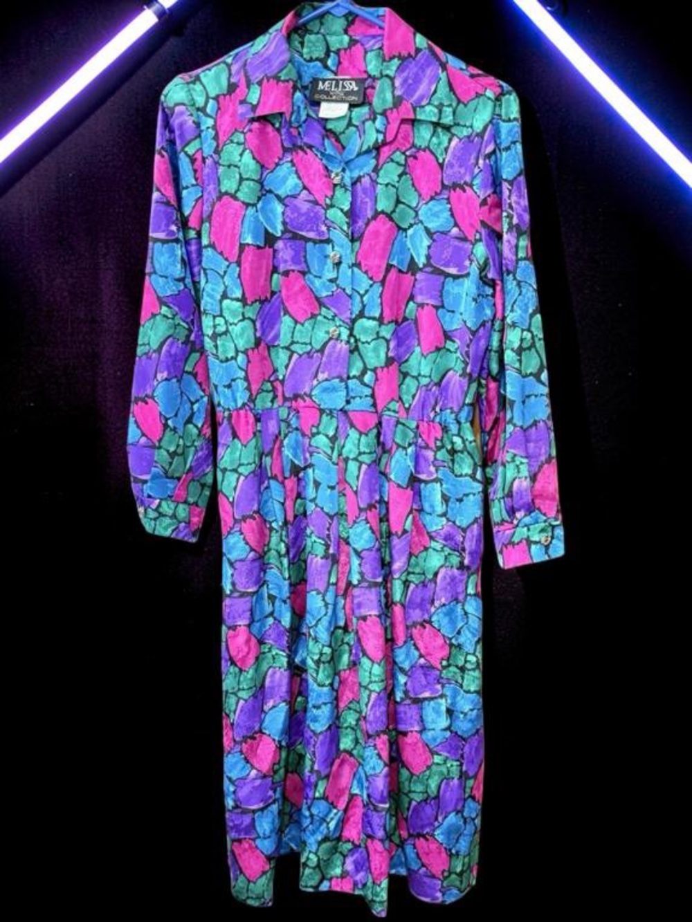 Vintage 1980s Stained Glass Belted Dress